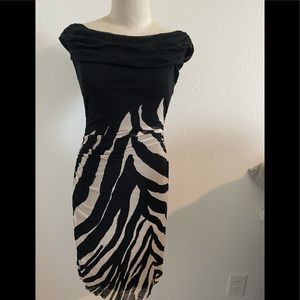 Kay Unger zebra mesh dress off the shoulder size xs but lots of stretch